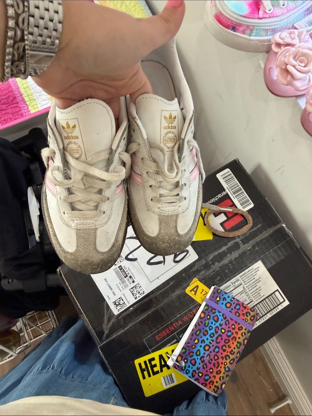 adidas Kids White Sneakers with Pink Stripes